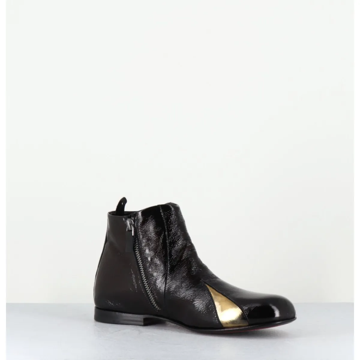 Boots^HOTTO Boots plates en cuir vernis souple & doré - 60464 MORO LAMIN ORO MARRON