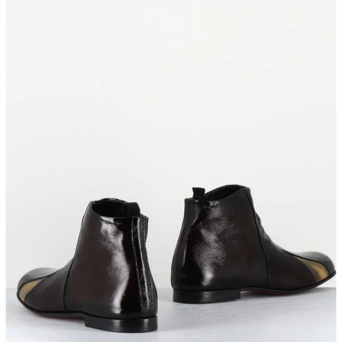 Boots^HOTTO Boots plates en cuir vernis souple & doré - 60464 MORO LAMIN ORO MARRON