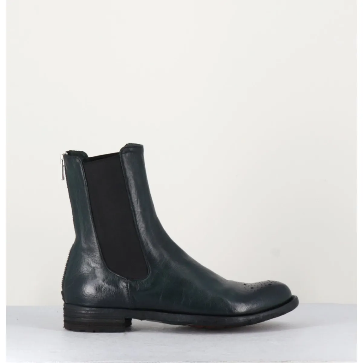 Boots^OFFICINE CREATIVE Boots plates en cuir sombre, élastique & bout fleuri - LEXIKON099 FRENCHLOVER VERT