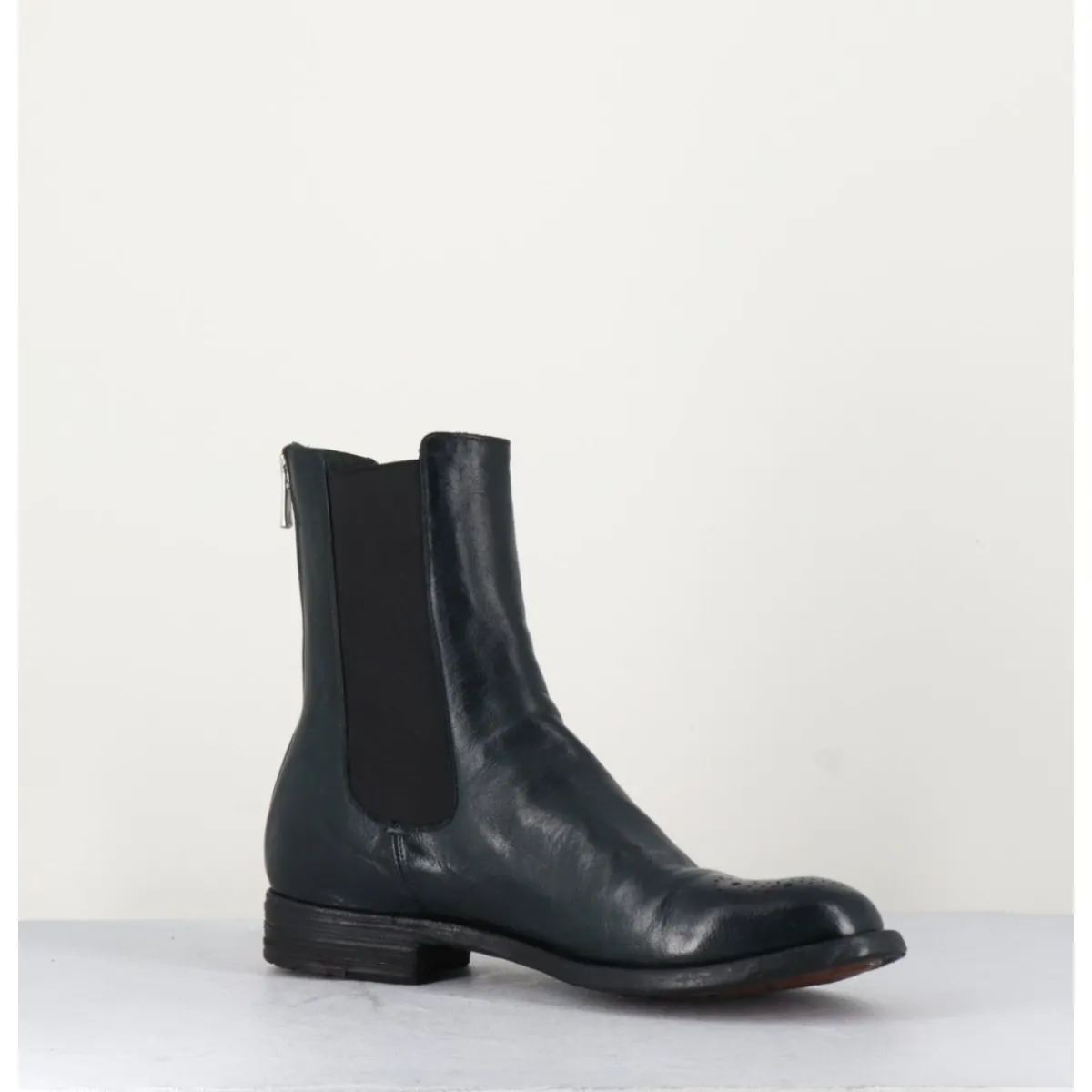 Boots^OFFICINE CREATIVE Boots plates en cuir sombre, élastique & bout fleuri - LEXIKON099 FRENCHLOVER VERT