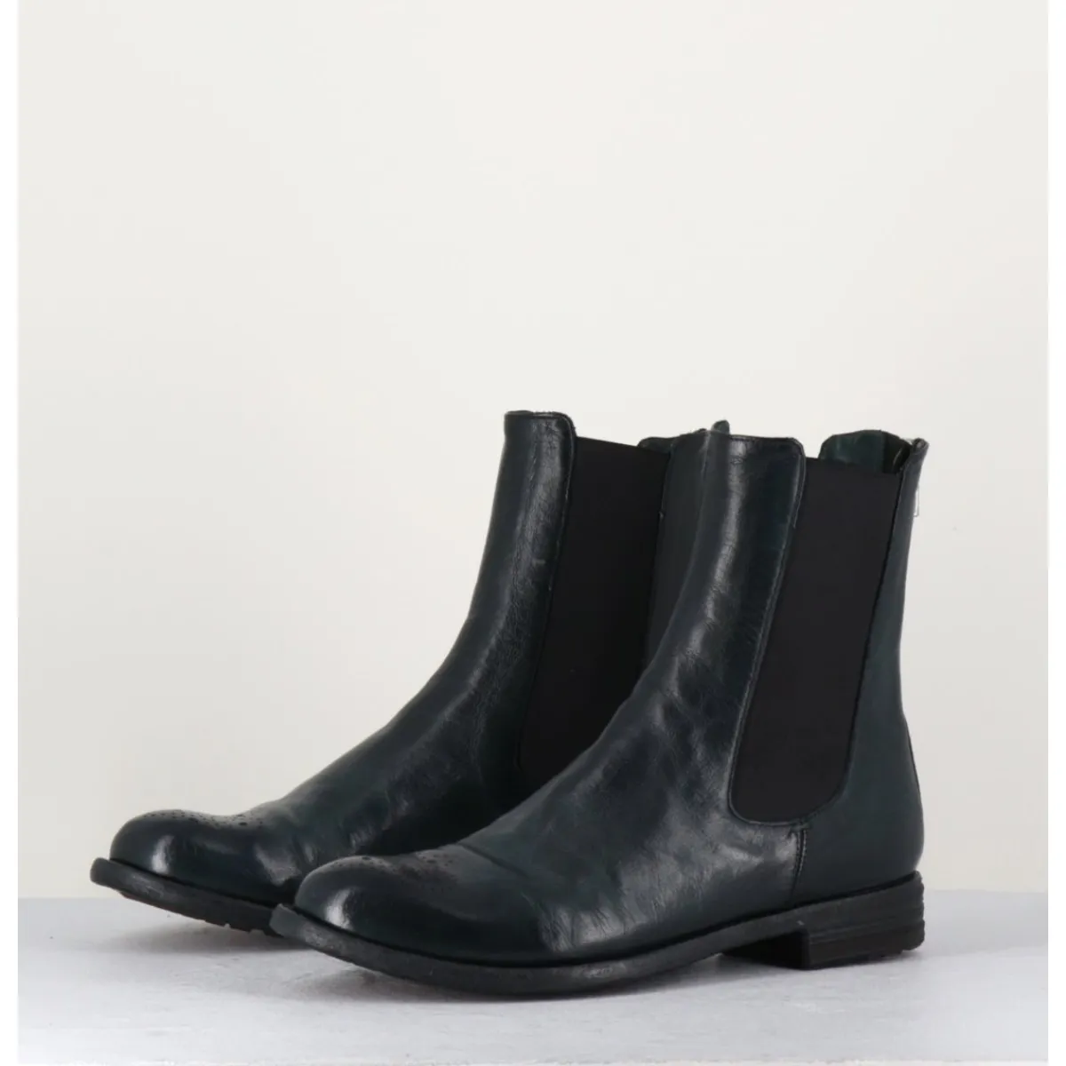 Boots^OFFICINE CREATIVE Boots plates en cuir sombre, élastique & bout fleuri - LEXIKON099 FRENCHLOVER VERT