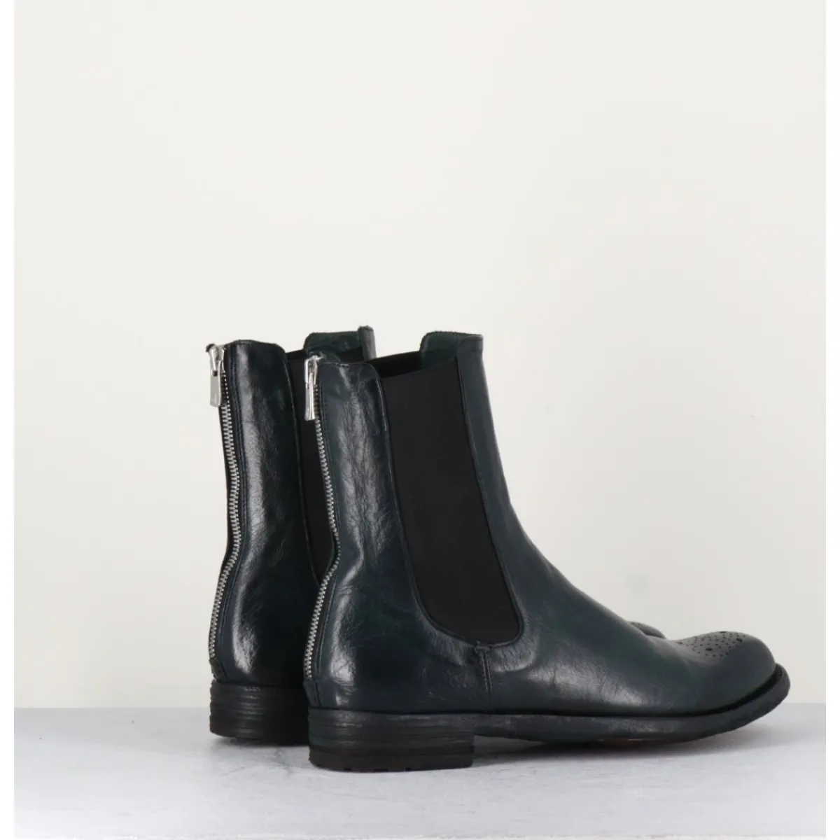 Boots^OFFICINE CREATIVE Boots plates en cuir sombre, élastique & bout fleuri - LEXIKON099 FRENCHLOVER VERT