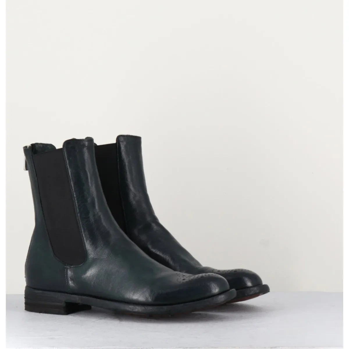 Boots^OFFICINE CREATIVE Boots plates en cuir sombre, élastique & bout fleuri - LEXIKON099 FRENCHLOVER VERT
