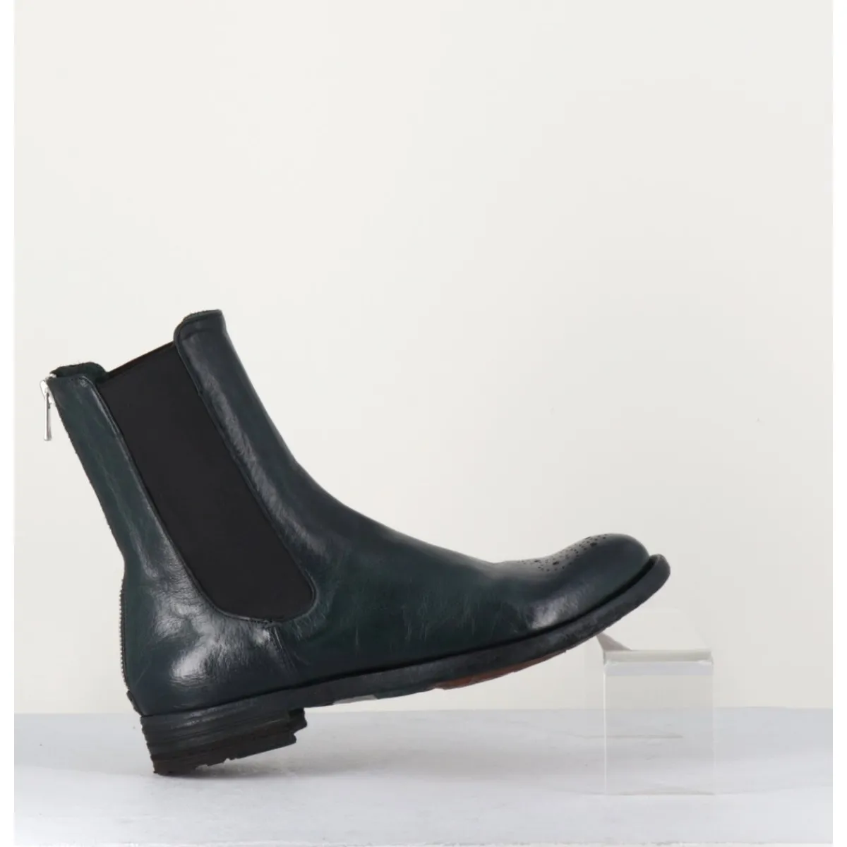 Boots^OFFICINE CREATIVE Boots plates en cuir sombre, élastique & bout fleuri - LEXIKON099 FRENCHLOVER VERT