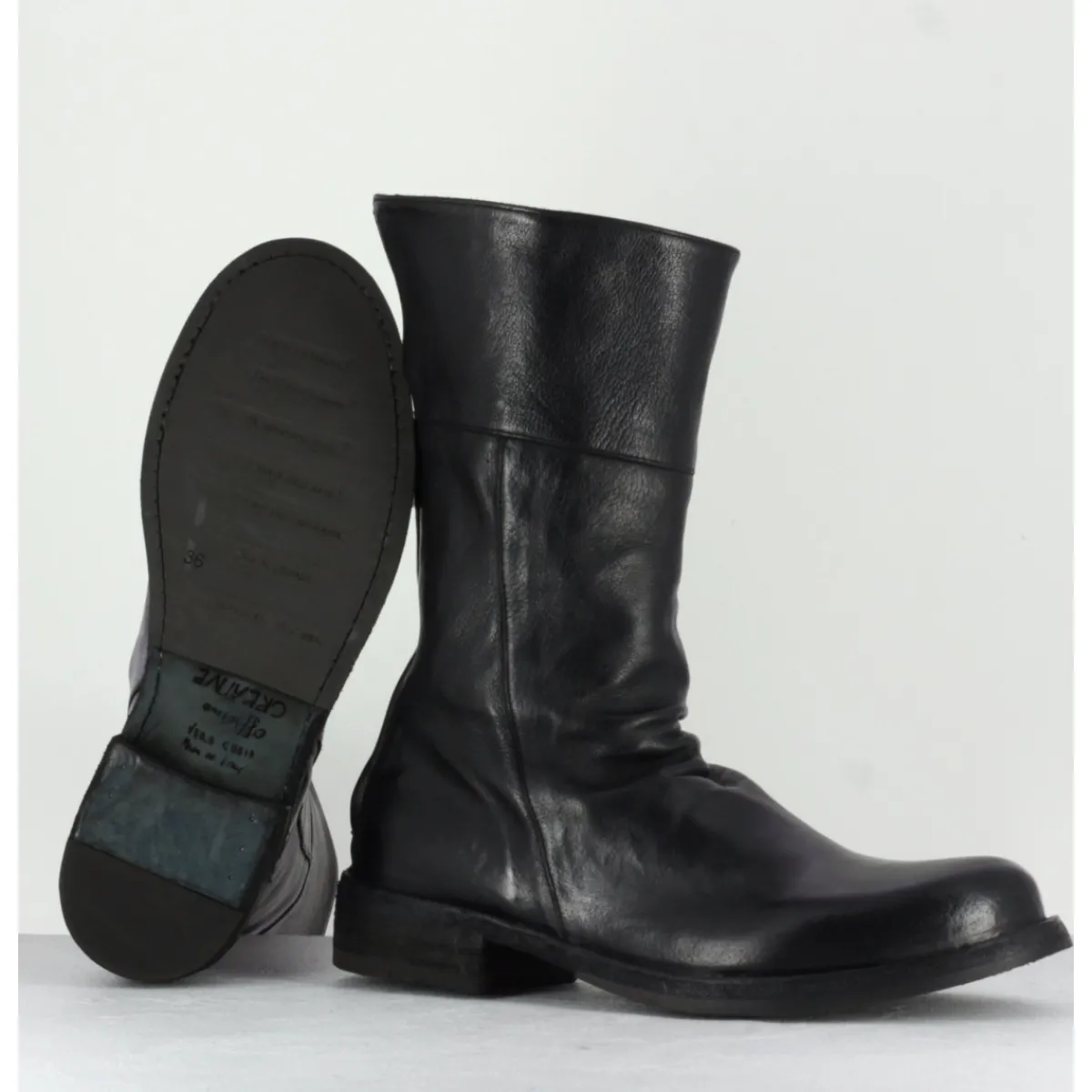 Boots^OFFICINE CREATIVE Boots plates mi-haute en cuir à zip arrière - LEGRAND125H24 NERO NOIR