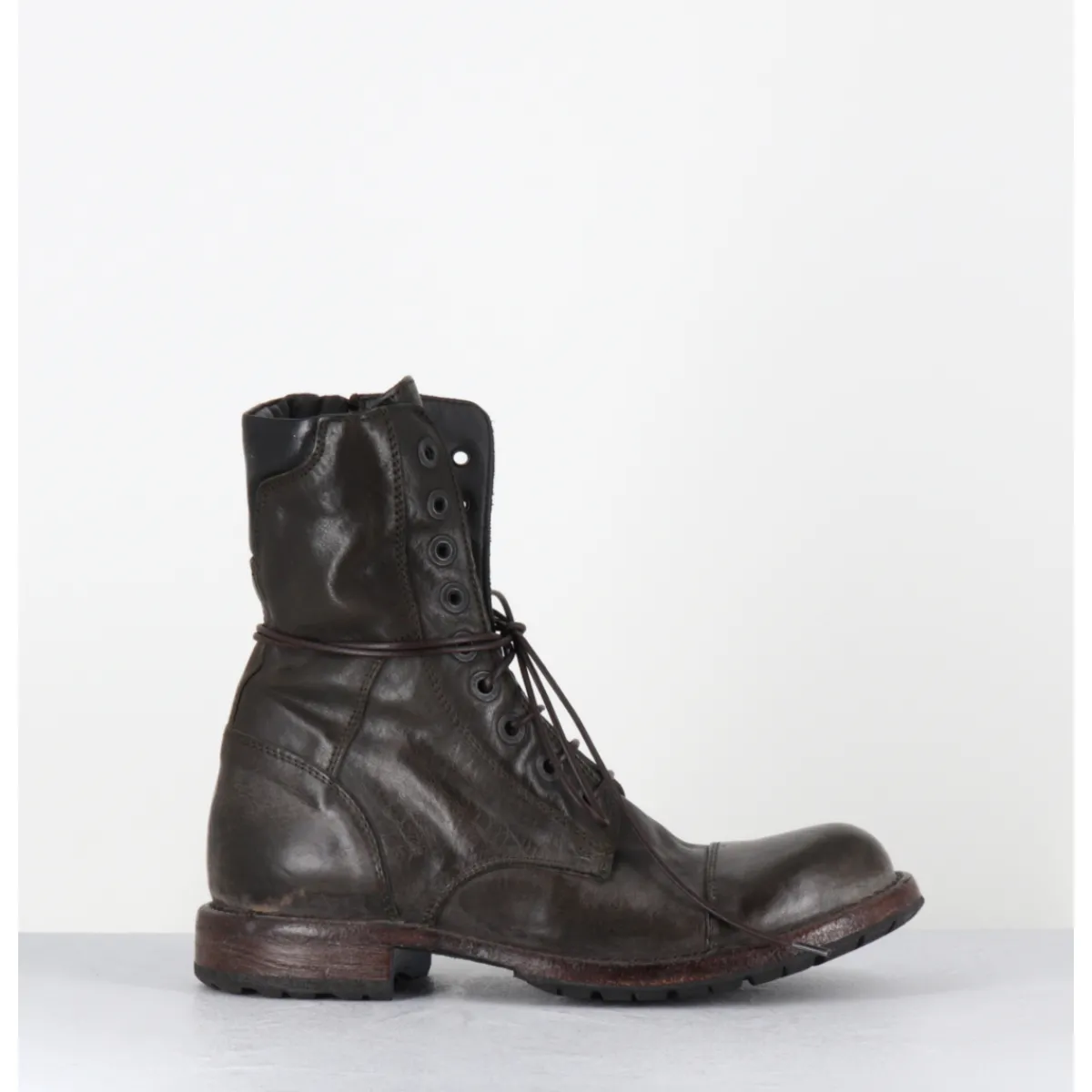 Boots | Bikers^MOMA Boots rangers à lacets en cuir lavé kaki - 71302 CUSNA TRAFFORD
