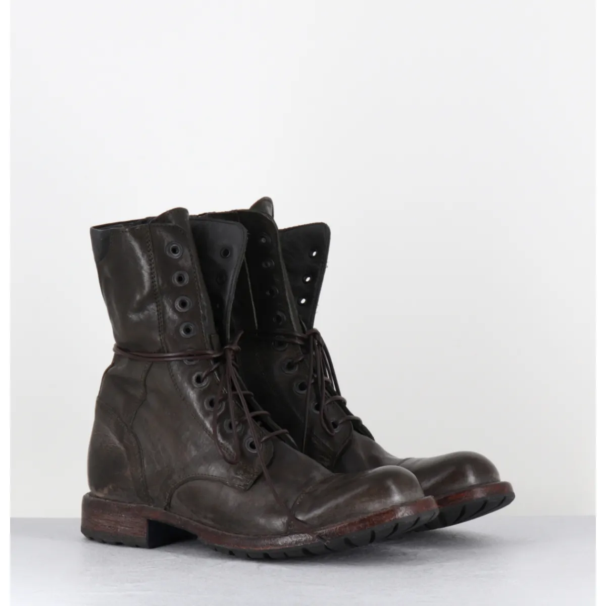 Boots | Bikers^MOMA Boots rangers à lacets en cuir lavé kaki - 71302 CUSNA TRAFFORD