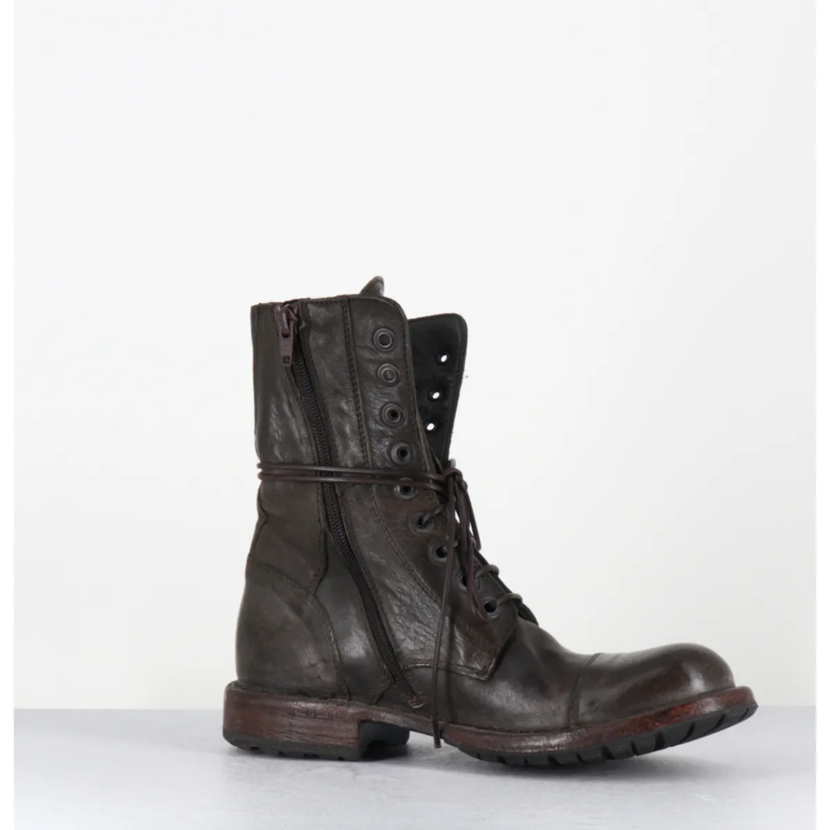 Boots | Bikers^MOMA Boots rangers à lacets en cuir lavé kaki - 71302 CUSNA TRAFFORD