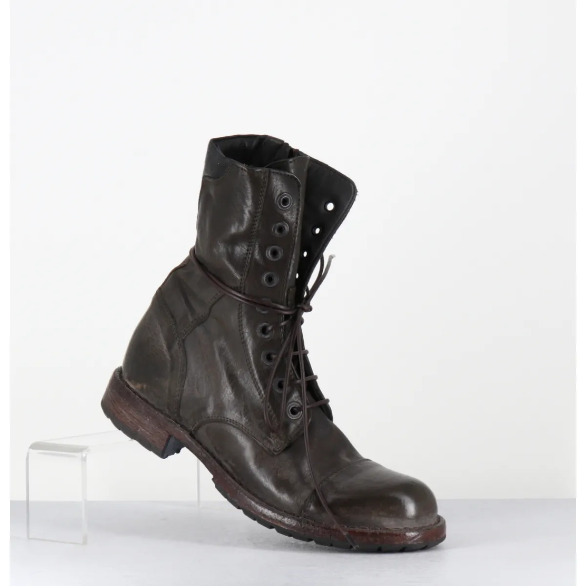 Boots | Bikers^MOMA Boots rangers à lacets en cuir lavé kaki - 71302 CUSNA TRAFFORD