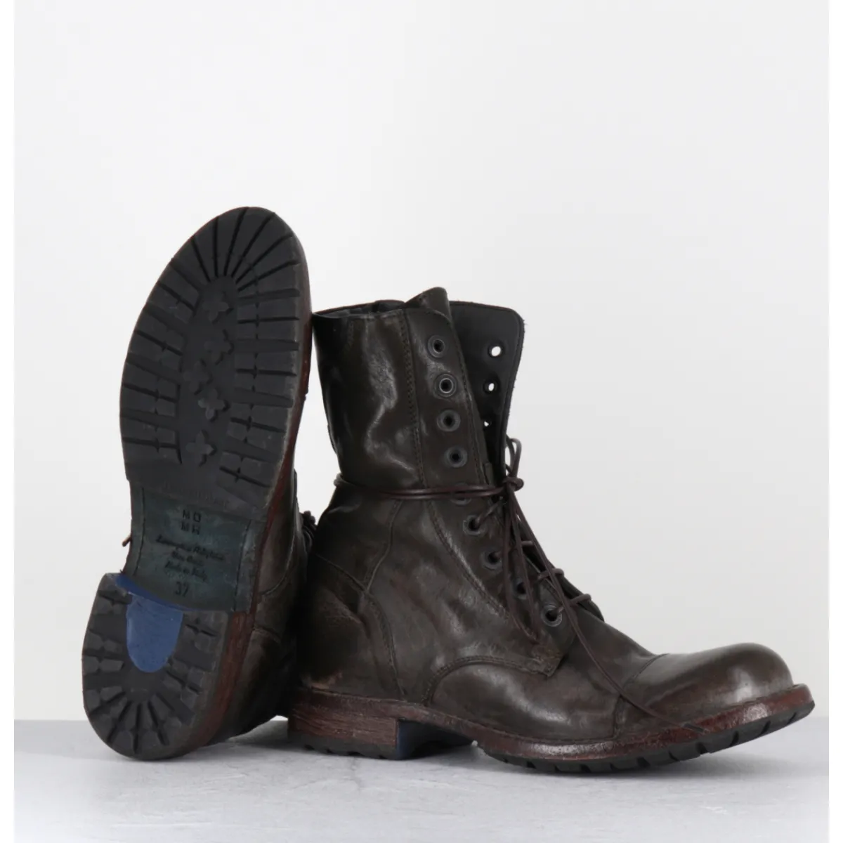 Boots | Bikers^MOMA Boots rangers à lacets en cuir lavé kaki - 71302 CUSNA TRAFFORD