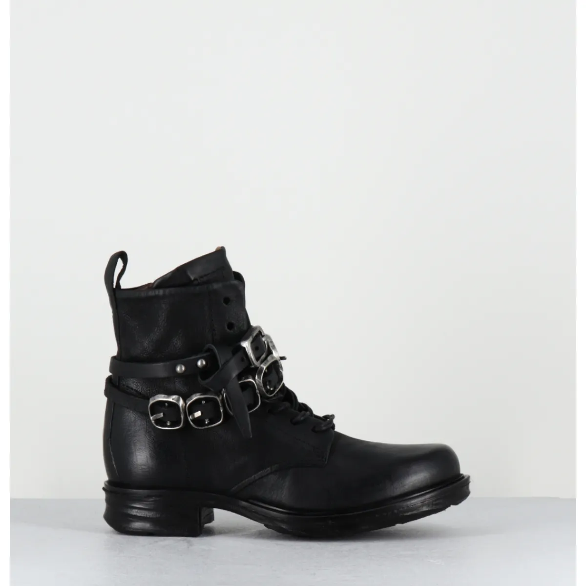 Boots | Bikers^A.S.98 Boots rangers à lacets en cuir sangle à boucle - A50211 NERO NOIR