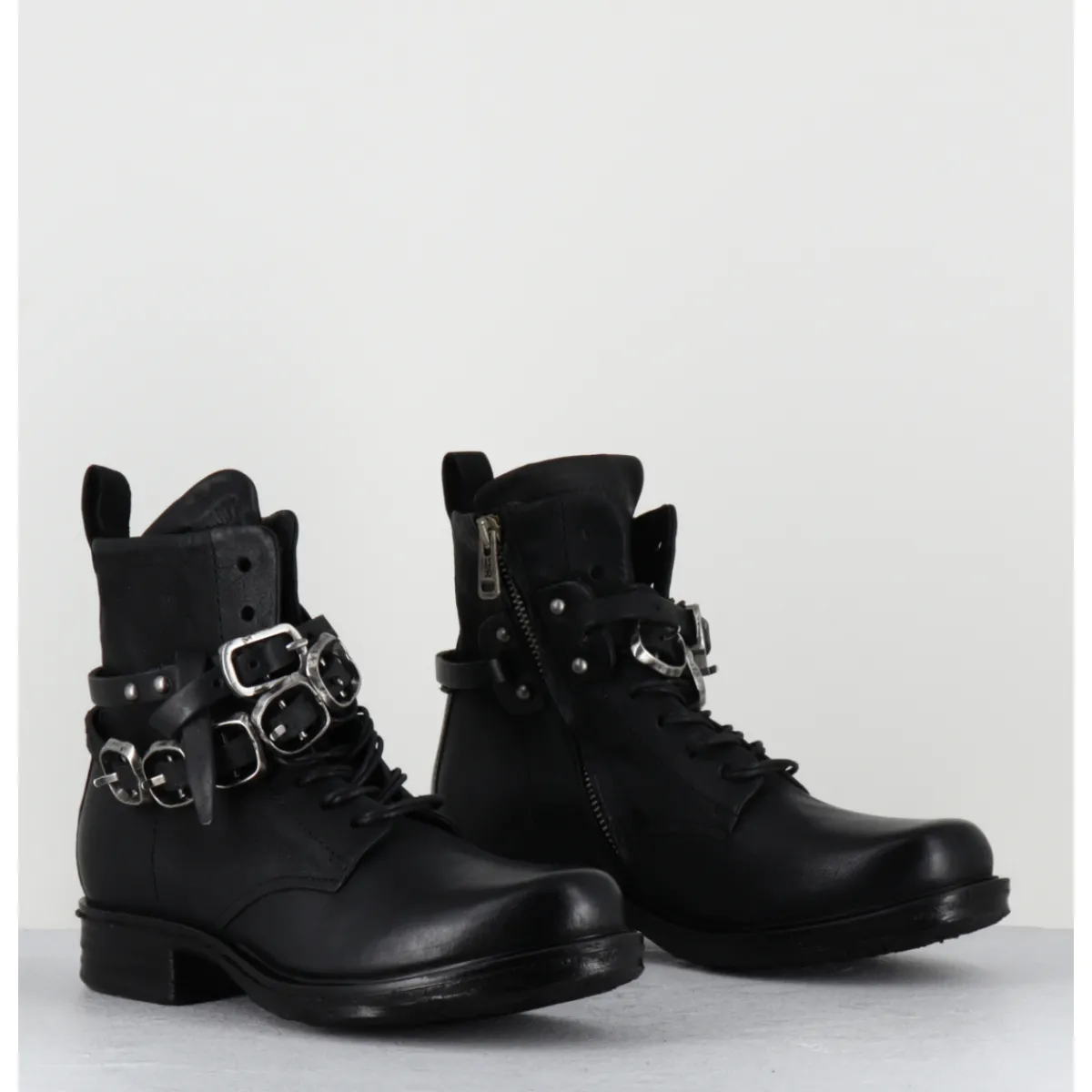 Boots | Bikers^A.S.98 Boots rangers à lacets en cuir sangle à boucle - A50211 NERO NOIR
