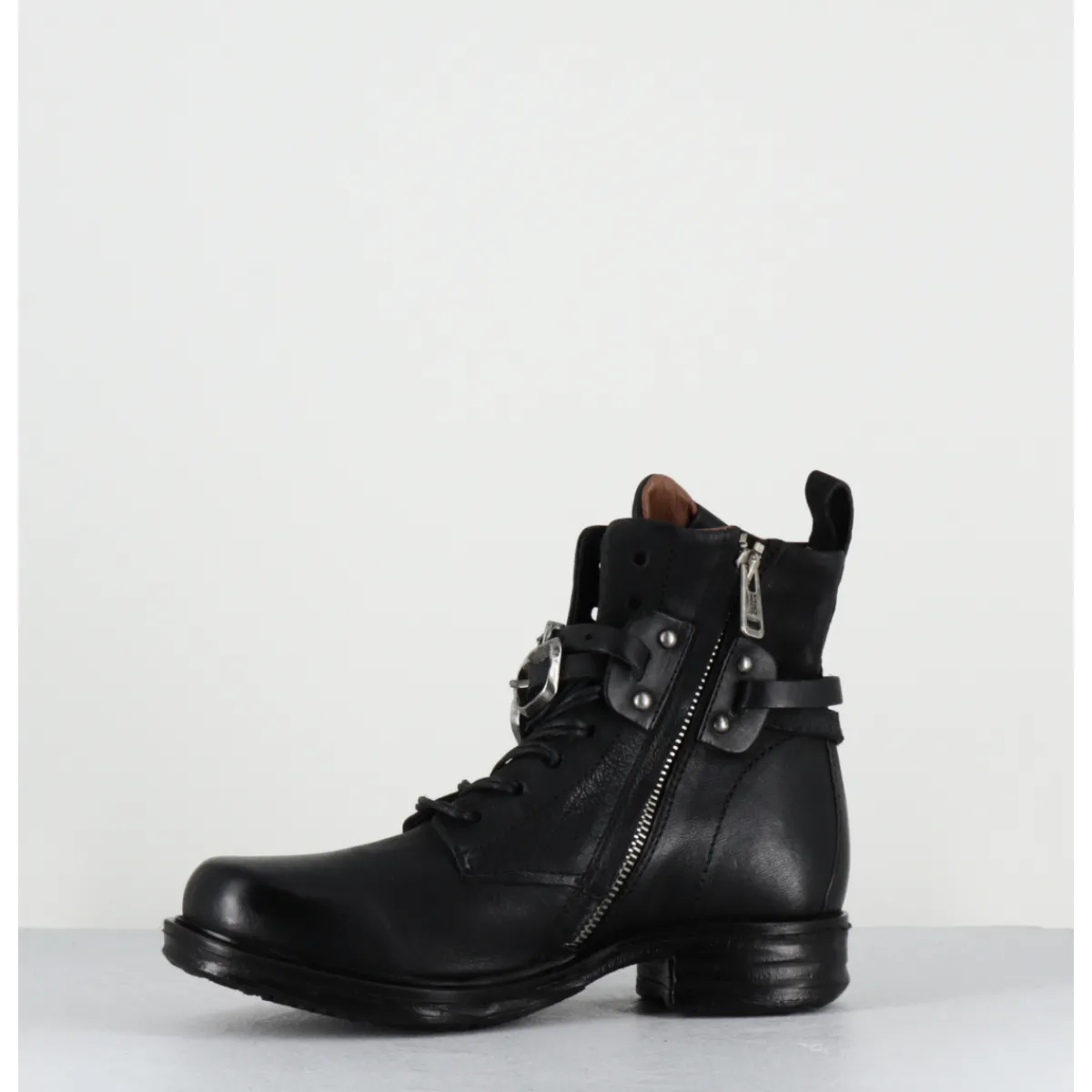 Boots | Bikers^A.S.98 Boots rangers à lacets en cuir sangle à boucle - A50211 NERO NOIR