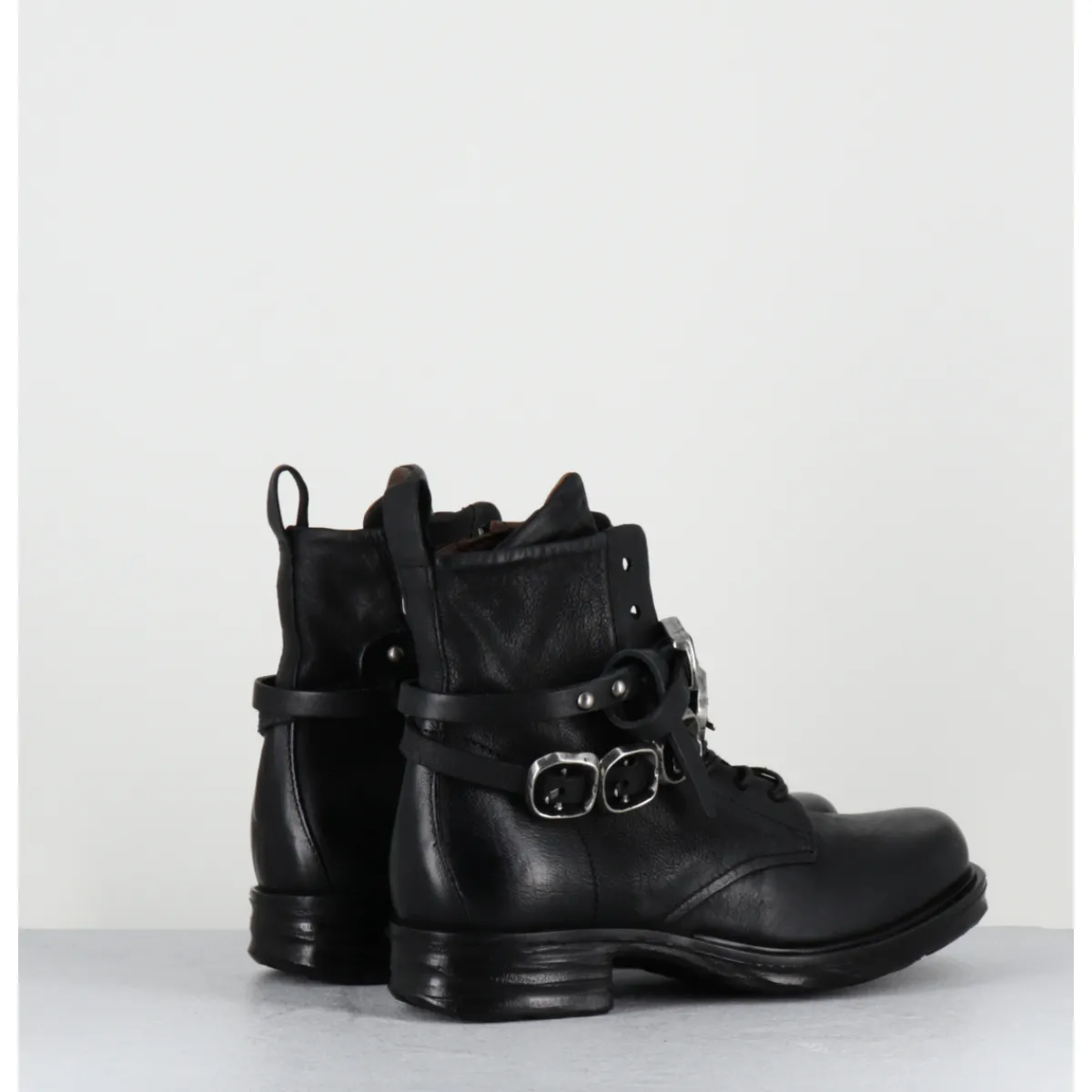 Boots | Bikers^A.S.98 Boots rangers à lacets en cuir sangle à boucle - A50211 NERO NOIR