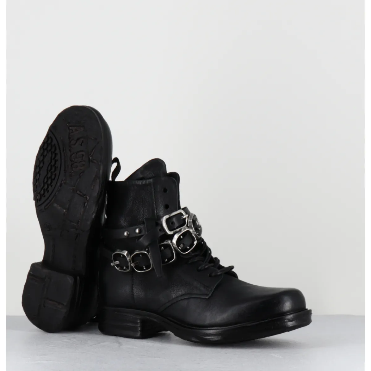 Boots | Bikers^A.S.98 Boots rangers à lacets en cuir sangle à boucle - A50211 NERO NOIR