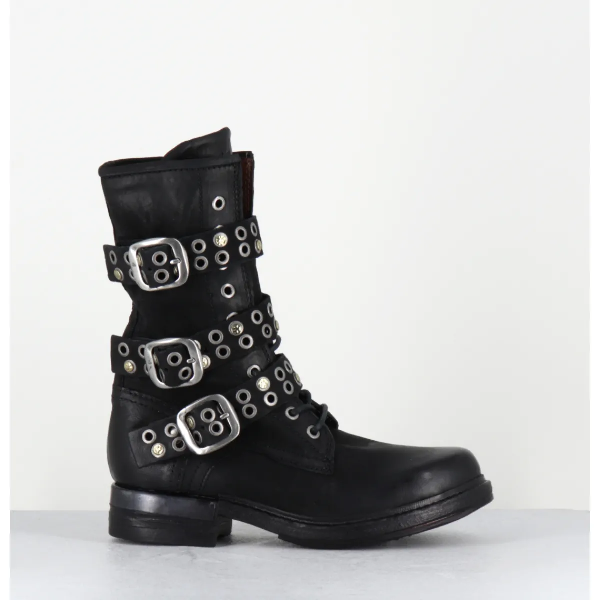 Boots | Bikers^A.S.98 Boots rangers à lacets en cuir sangles cloutées - B80204 NERO NOIR