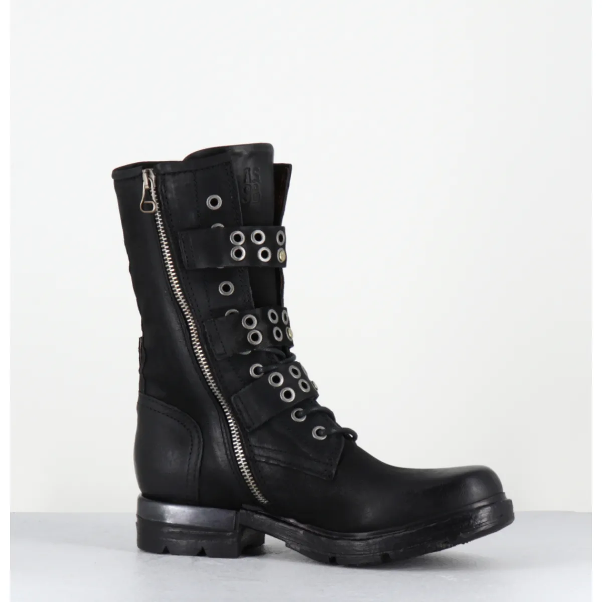 Boots | Bikers^A.S.98 Boots rangers à lacets en cuir sangles cloutées - B80204 NERO NOIR