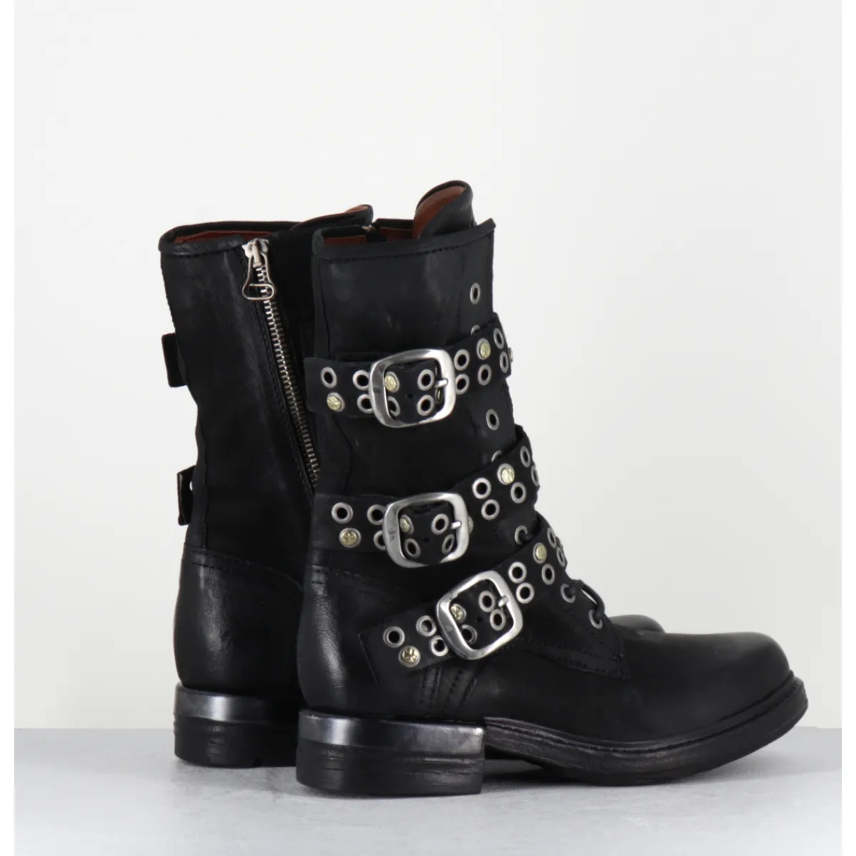 Boots | Bikers^A.S.98 Boots rangers à lacets en cuir sangles cloutées - B80204 NERO NOIR