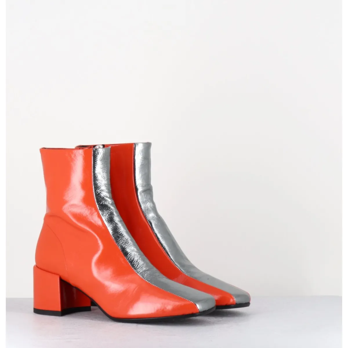 Boots^HALMANERA Boots 70s cuir & métal argent - CECIL13 NESPOLA SILVER ORANGE