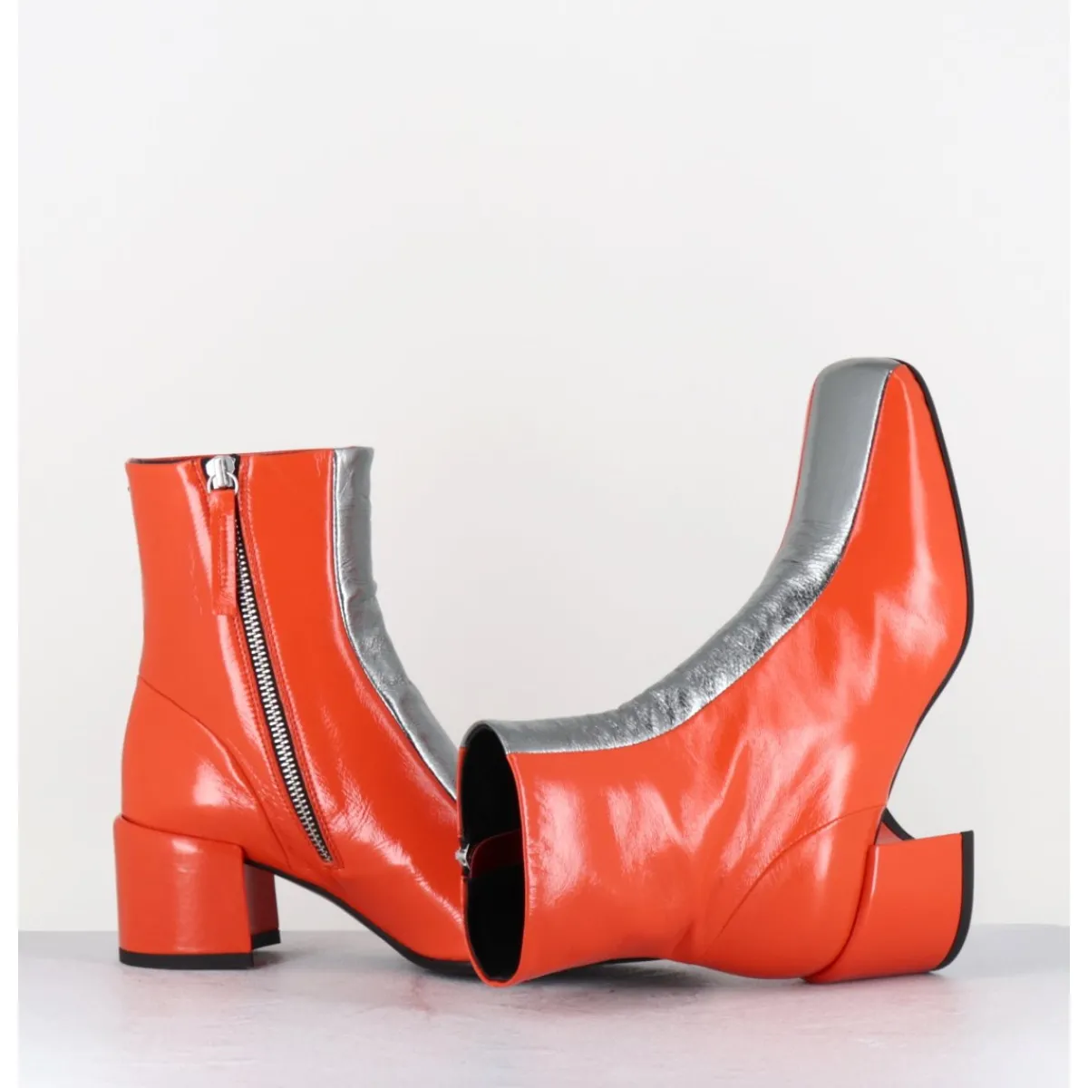 Boots^HALMANERA Boots 70s cuir & métal argent - CECIL13 NESPOLA SILVER ORANGE