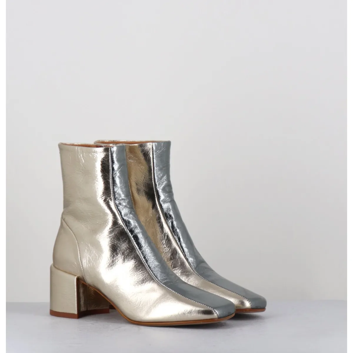 Boots^HALMANERA Boots 70s en cuir métallisé or & argent - CECIL13 METAL PLATINO DORE