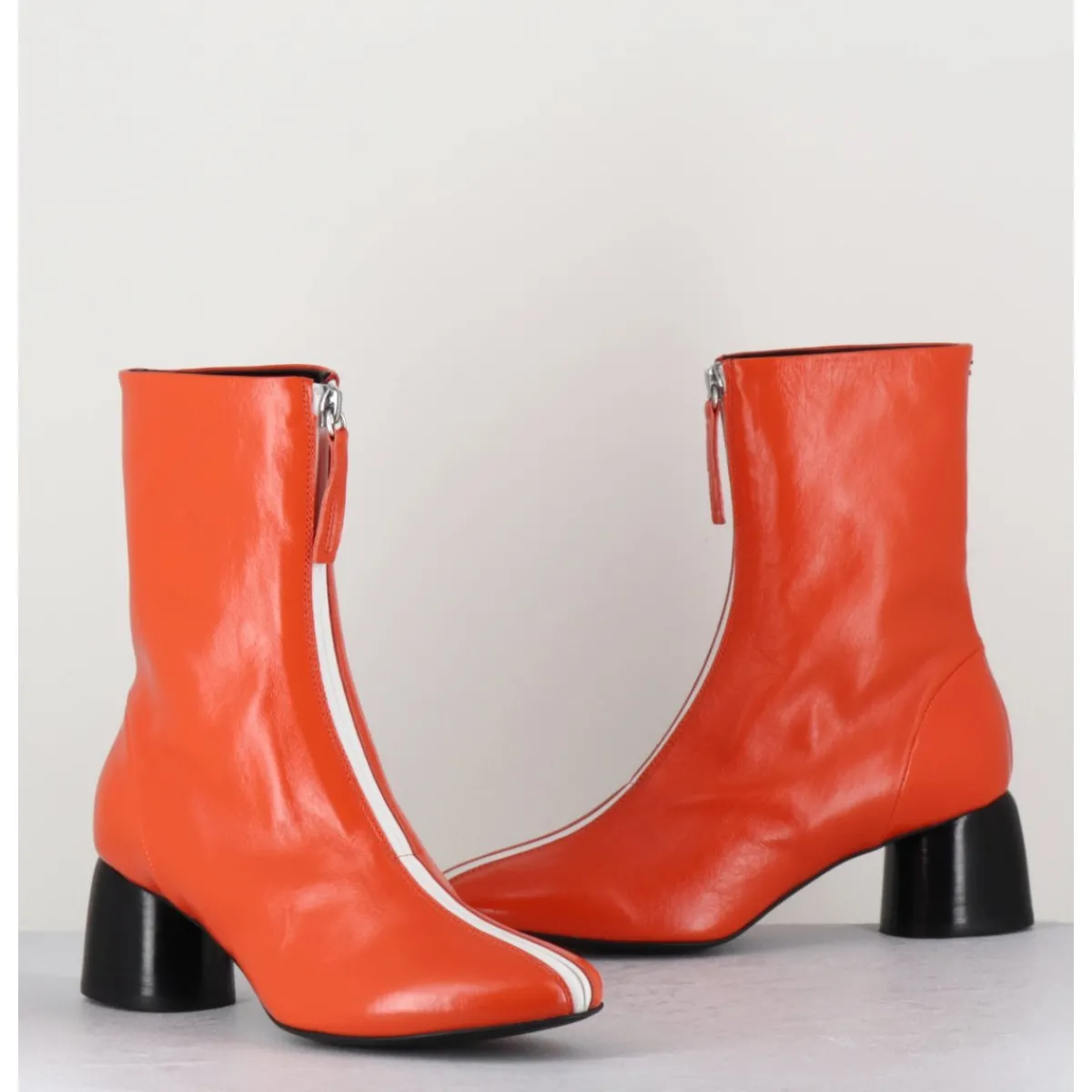 Boots^HALMANERA Boots 60s en cuir & talon noir - CAREN07 GLAZE NESPOLA ORANGE