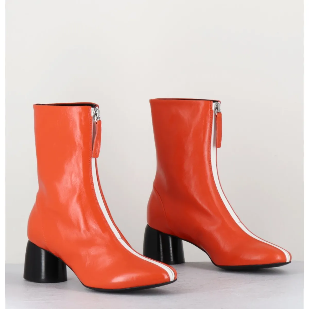 Boots^HALMANERA Boots 60s en cuir & talon noir - CAREN07 GLAZE NESPOLA ORANGE