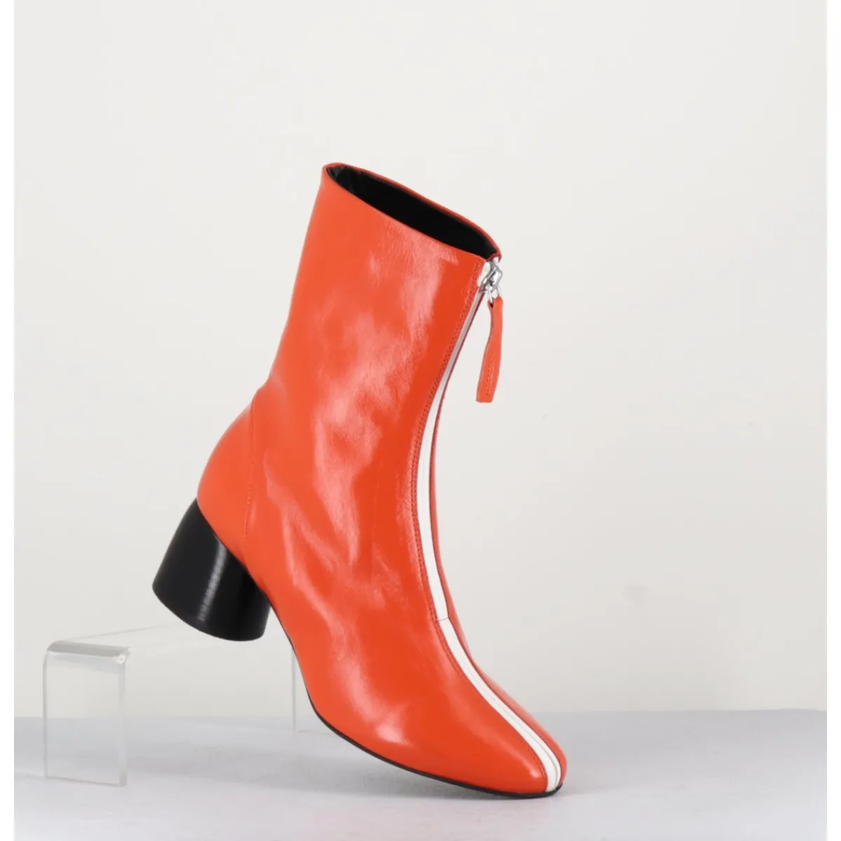 Boots^HALMANERA Boots 60s en cuir & talon noir - CAREN07 GLAZE NESPOLA ORANGE