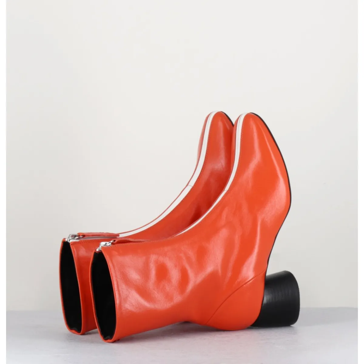 Boots^HALMANERA Boots 60s en cuir & talon noir - CAREN07 GLAZE NESPOLA ORANGE