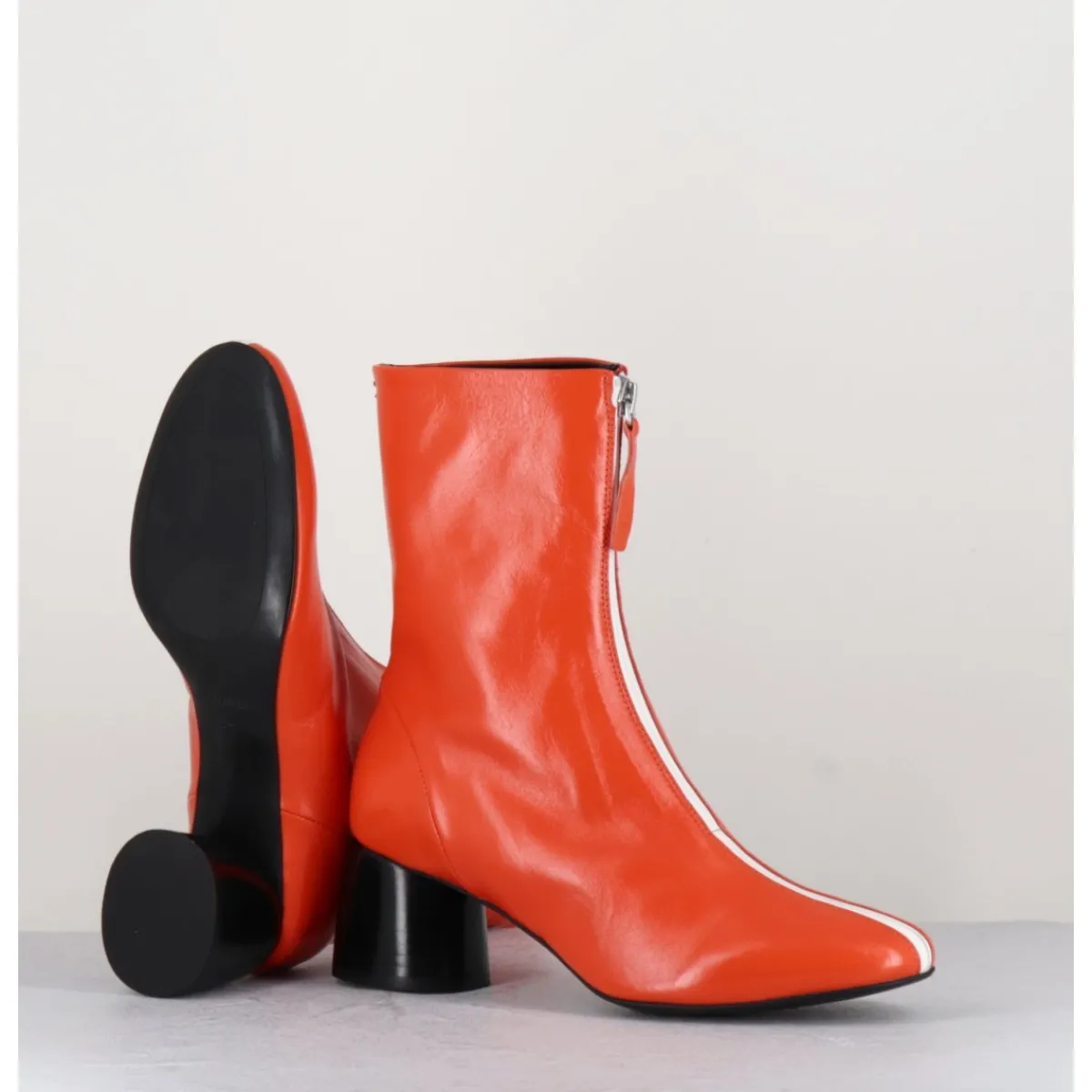 Boots^HALMANERA Boots 60s en cuir & talon noir - CAREN07 GLAZE NESPOLA ORANGE