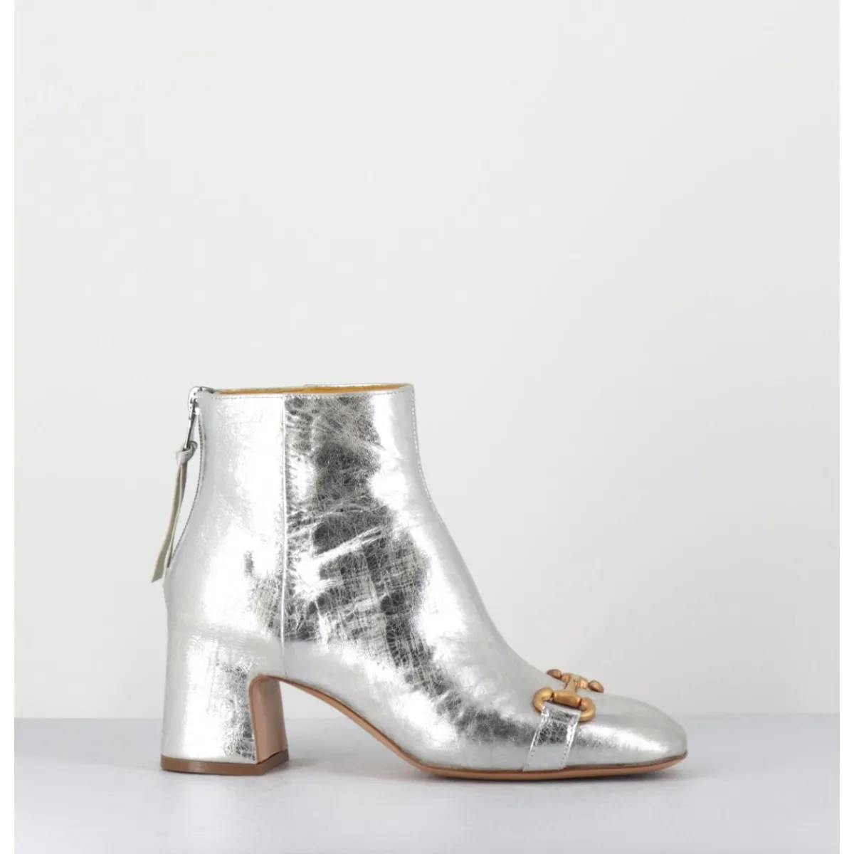 Boots^MARA BINI Boots 70s petit talon en cuir vieilli - Q199 VINTAGE SILVER ARGENT