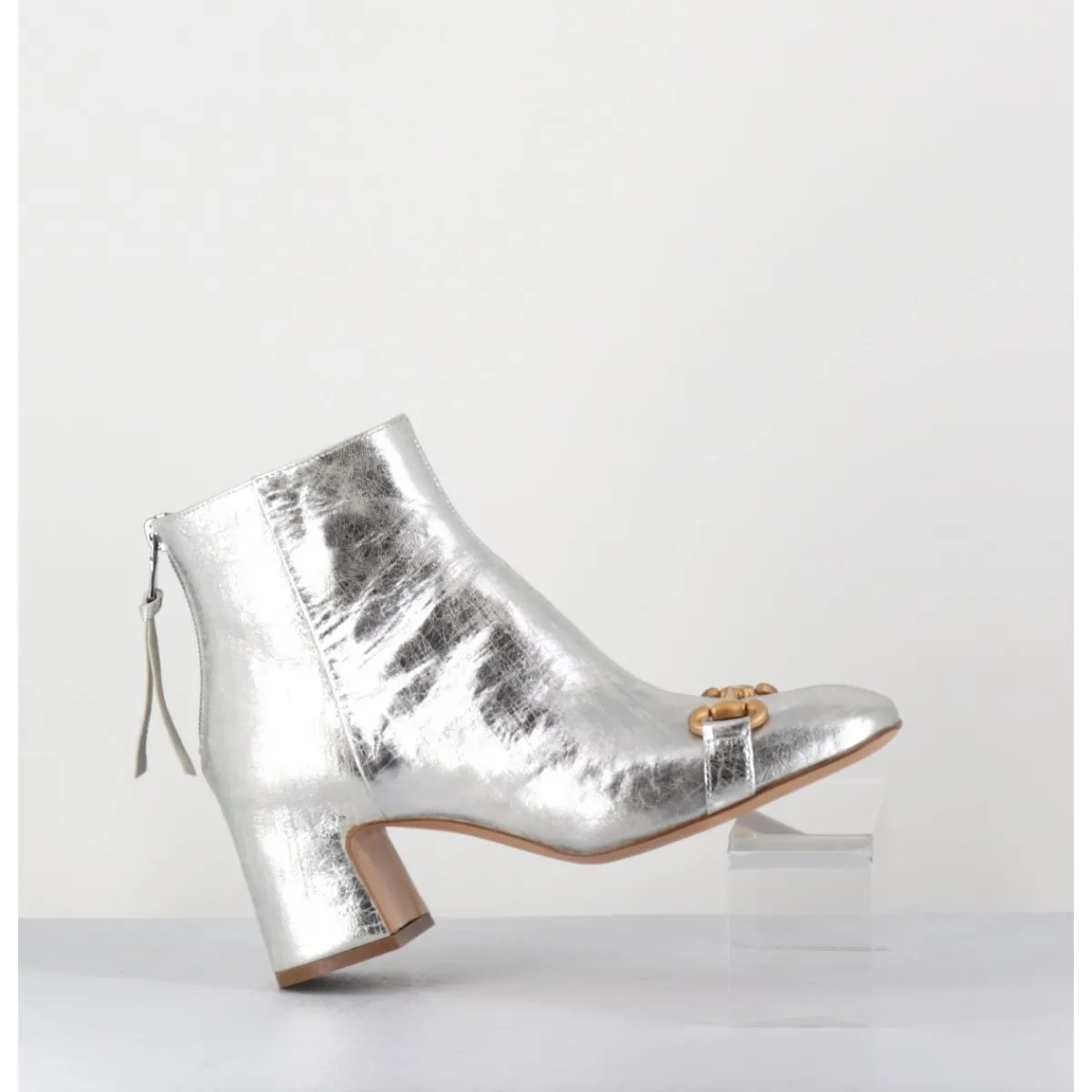 Boots^MARA BINI Boots 70s petit talon en cuir vieilli - Q199 VINTAGE SILVER ARGENT