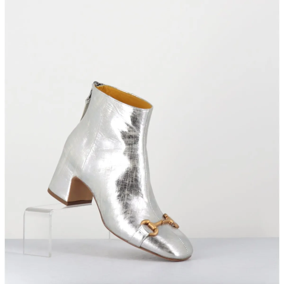 Boots^MARA BINI Boots 70s petit talon en cuir vieilli - Q199 VINTAGE SILVER ARGENT