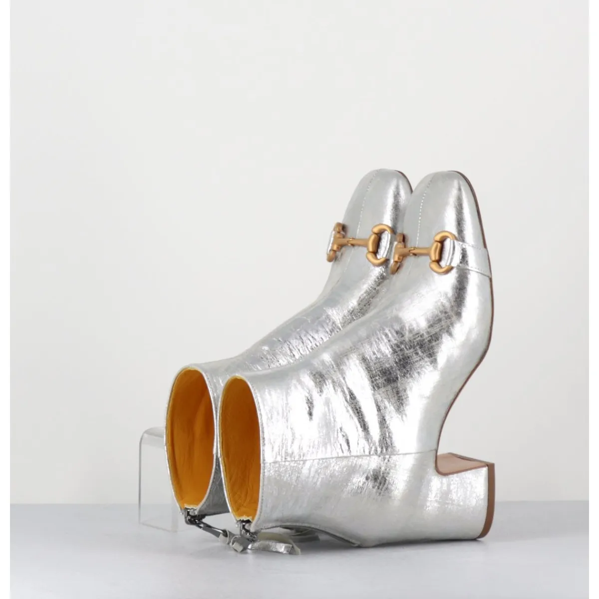 Boots^MARA BINI Boots 70s petit talon en cuir vieilli - Q199 VINTAGE SILVER ARGENT