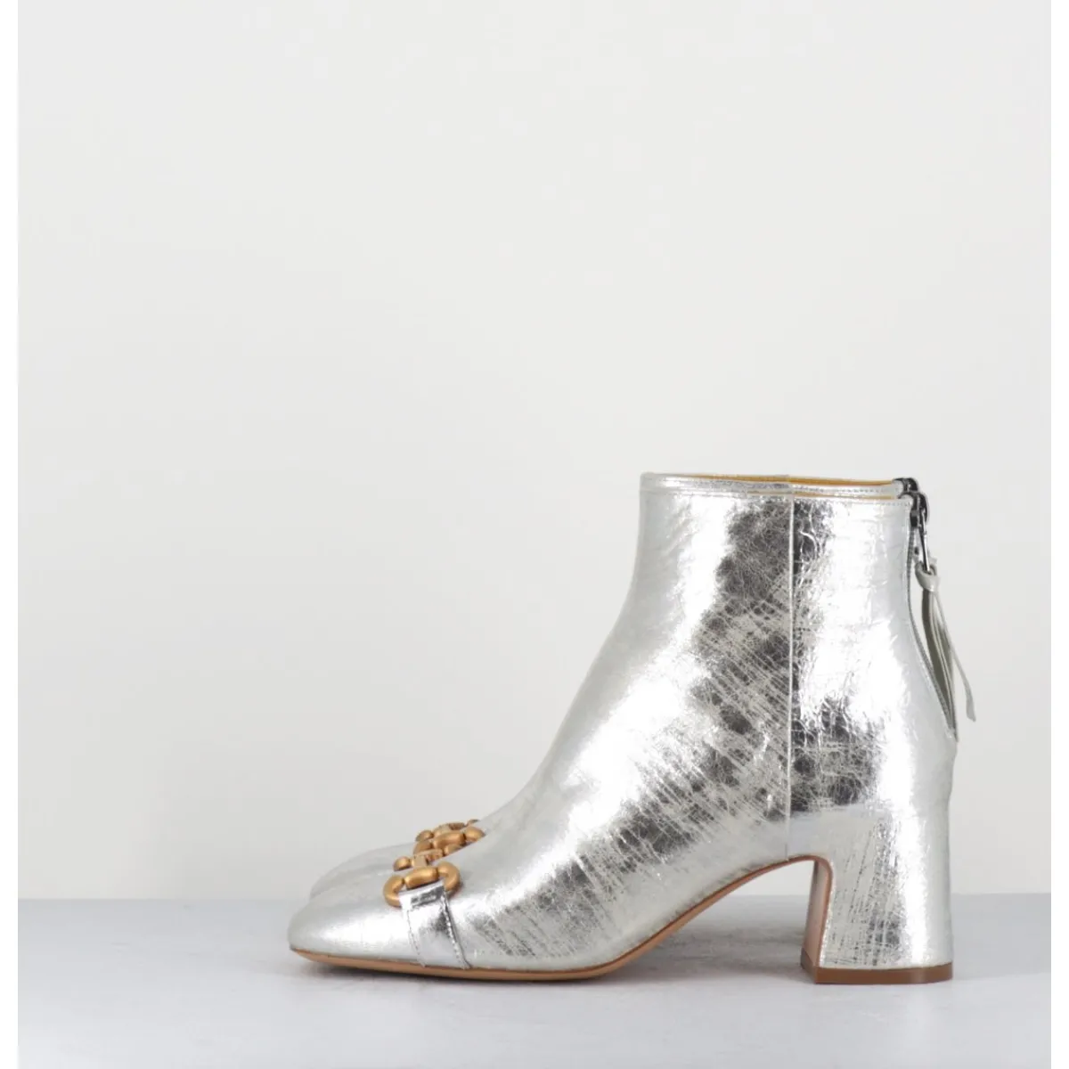 Boots^MARA BINI Boots 70s petit talon en cuir vieilli - Q199 VINTAGE SILVER ARGENT
