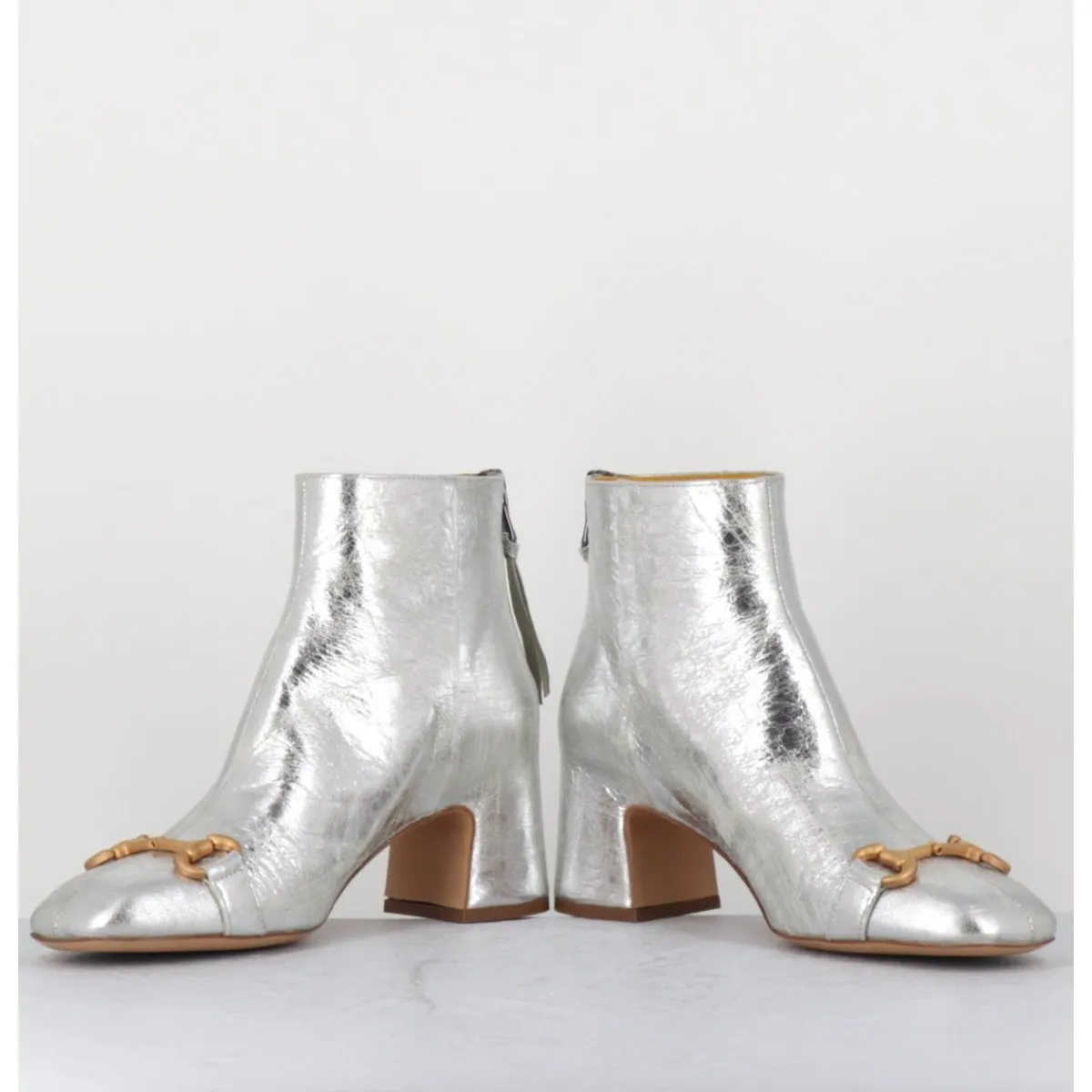 Boots^MARA BINI Boots 70s petit talon en cuir vieilli - Q199 VINTAGE SILVER ARGENT