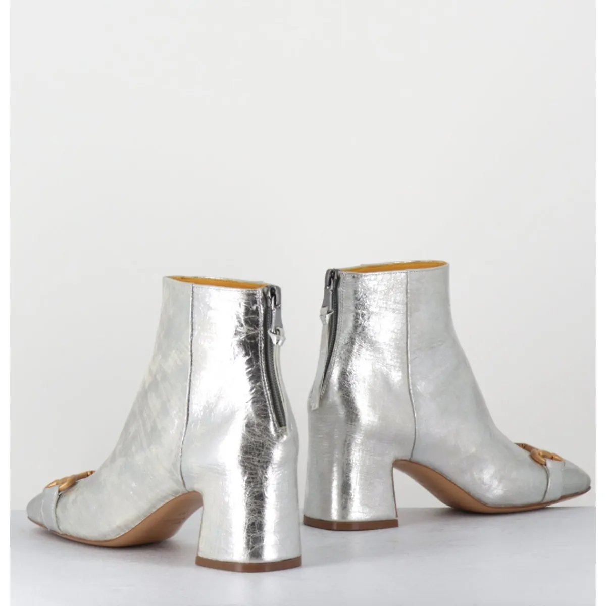 Boots^MARA BINI Boots 70s petit talon en cuir vieilli - Q199 VINTAGE SILVER ARGENT