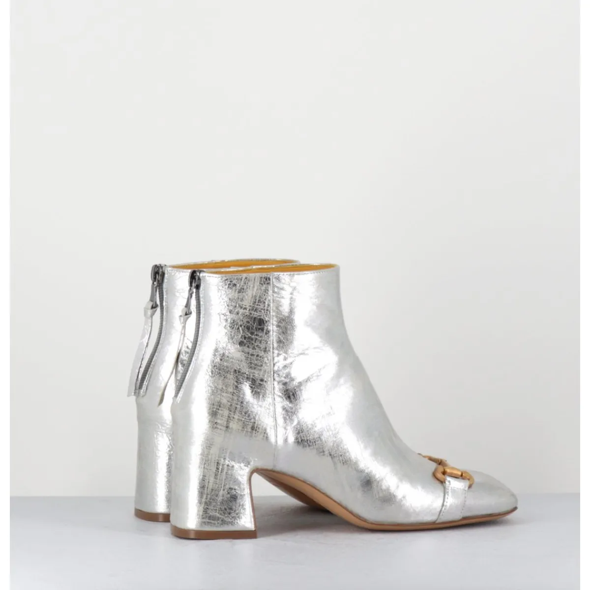 Boots^MARA BINI Boots 70s petit talon en cuir vieilli - Q199 VINTAGE SILVER ARGENT