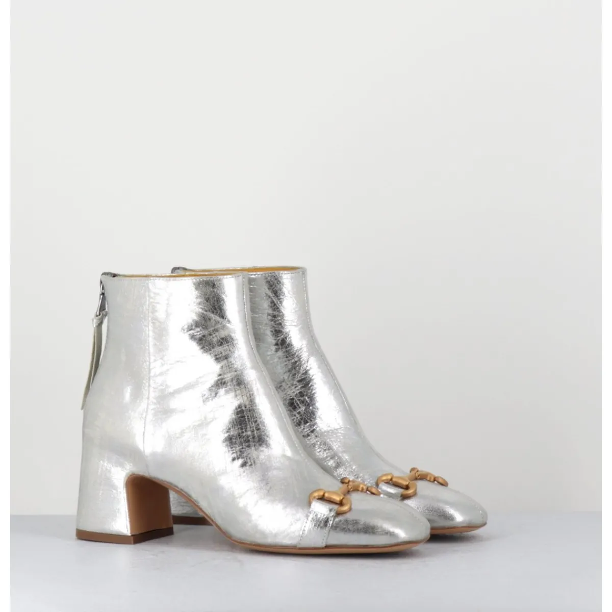 Boots^MARA BINI Boots 70s petit talon en cuir vieilli - Q199 VINTAGE SILVER ARGENT