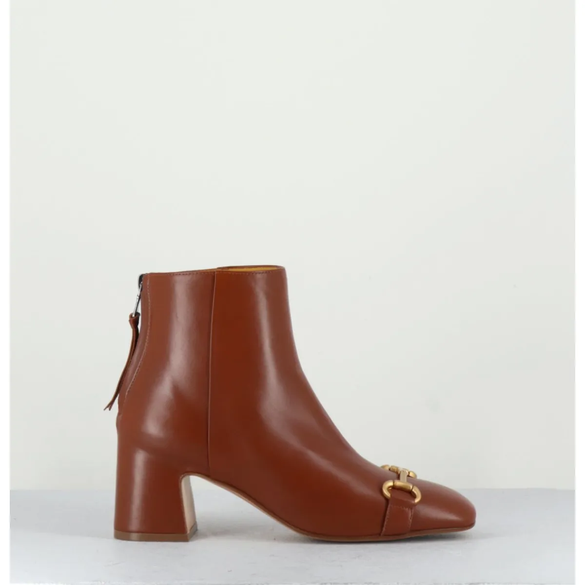 Boots^MARA BINI Boots 70s petit talon en cuir bout carré - F519 SETA CUOIO CAMEL