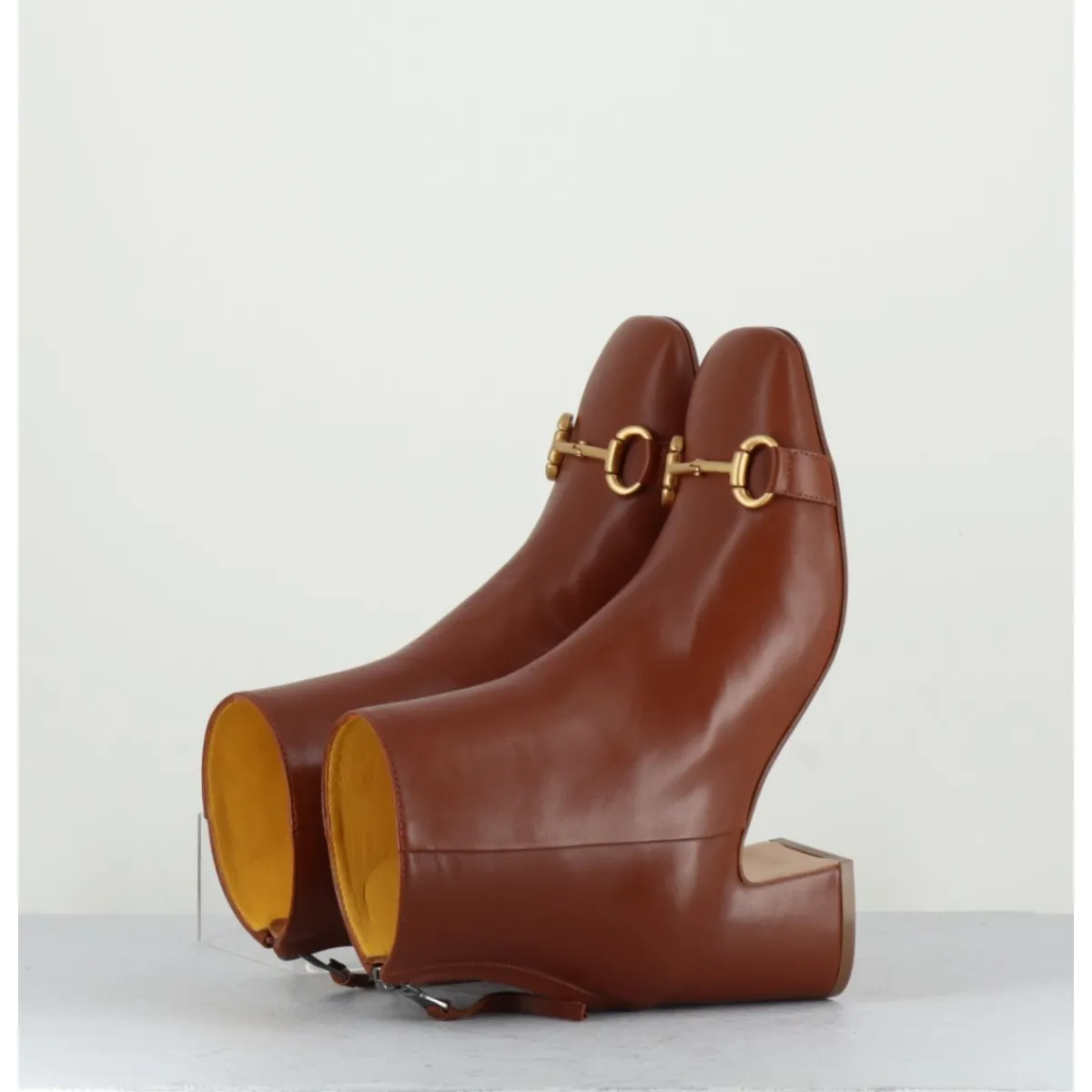 Boots^MARA BINI Boots 70s petit talon en cuir bout carré - F519 SETA CUOIO CAMEL