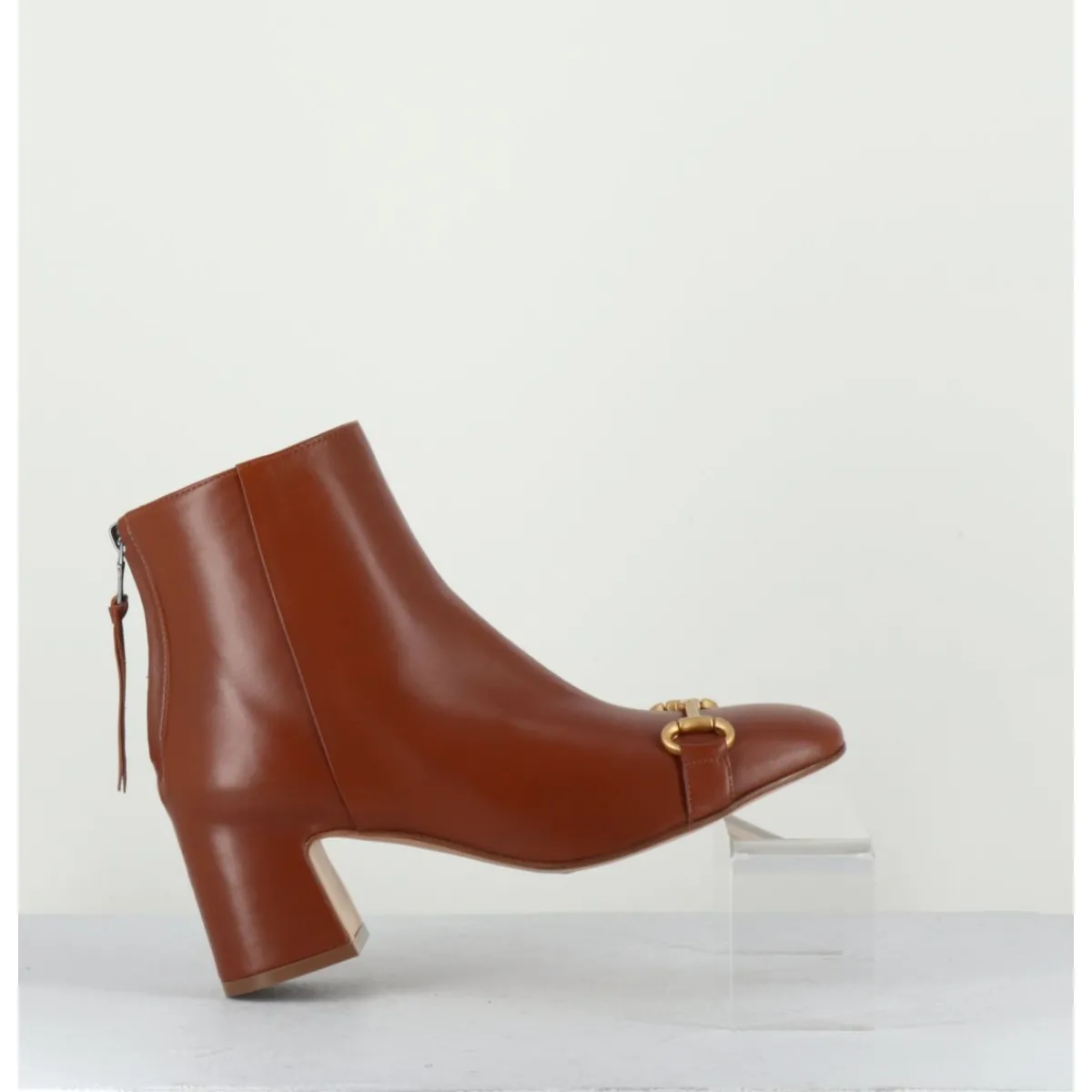 Boots^MARA BINI Boots 70s petit talon en cuir bout carré - F519 SETA CUOIO CAMEL