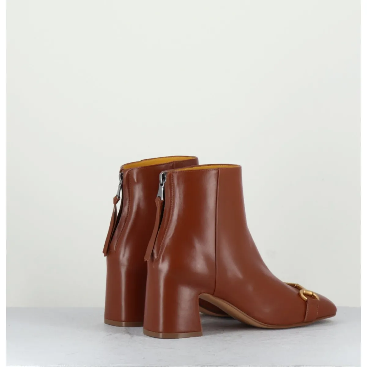 Boots^MARA BINI Boots 70s petit talon en cuir bout carré - F519 SETA CUOIO CAMEL