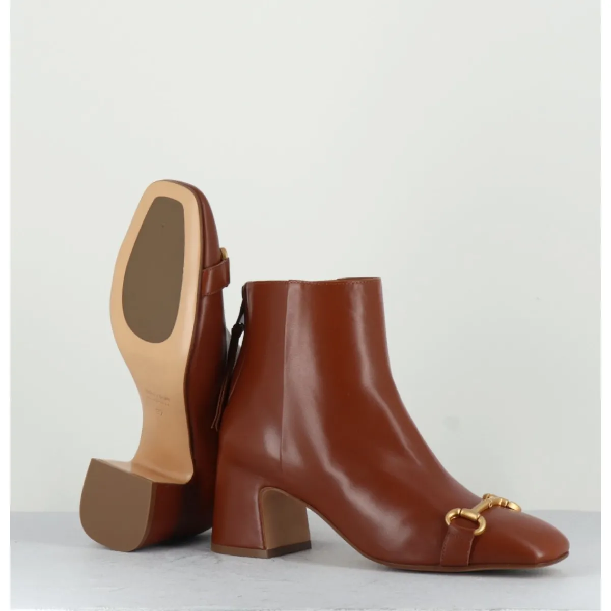 Boots^MARA BINI Boots 70s petit talon en cuir bout carré - F519 SETA CUOIO CAMEL