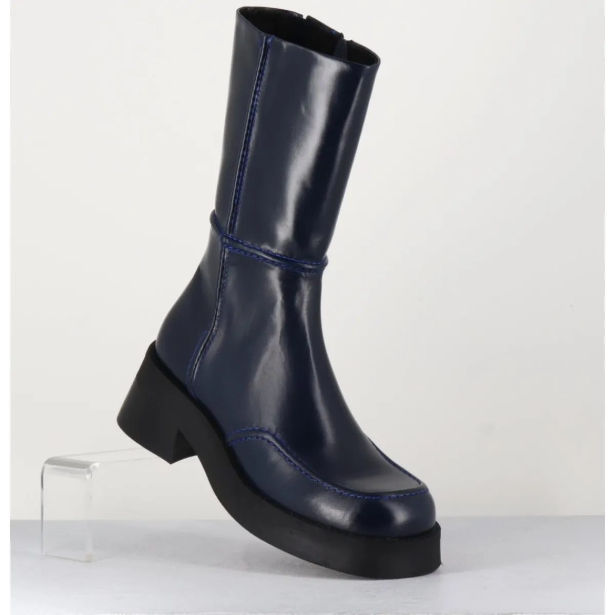 Boots^E8 BY MIISTA Boots 90s tige haute en cuir lisse - INNE BLU BOOTS BLEU