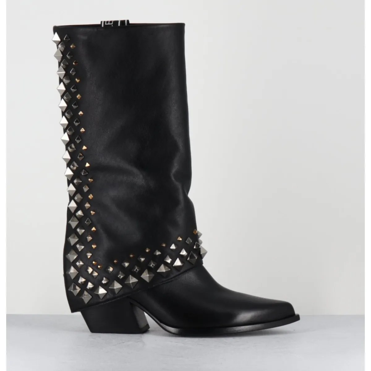 Boots | Santiags^ELENA IACHI Boots santiags à guêtre en cuir & clous - E3711 NATURE NERO NOIR