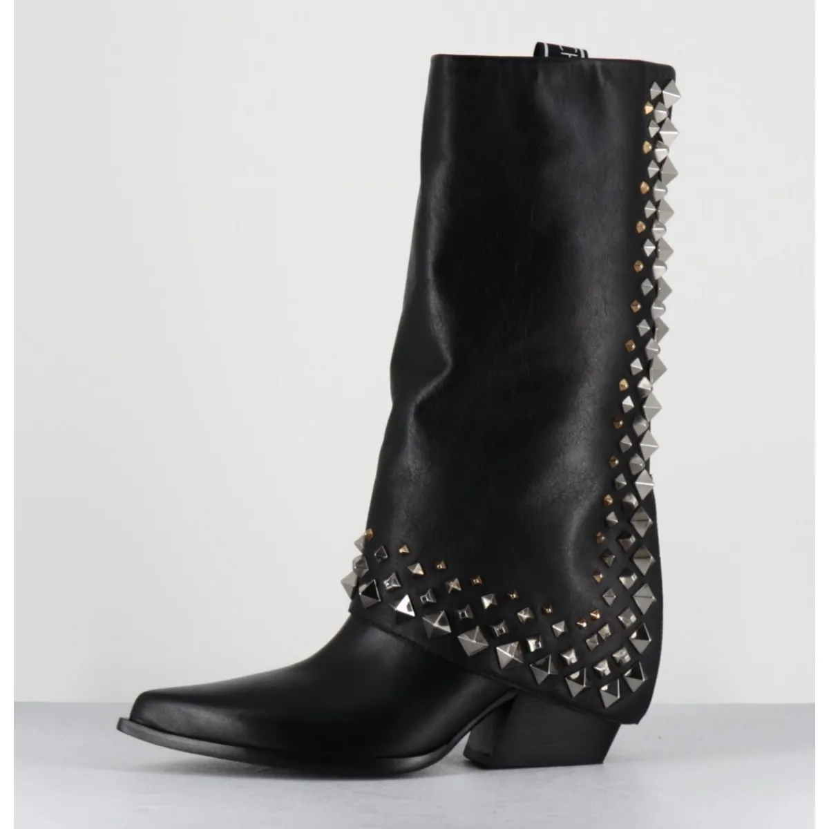 Boots | Santiags^ELENA IACHI Boots santiags à guêtre en cuir & clous - E3711 NATURE NERO NOIR