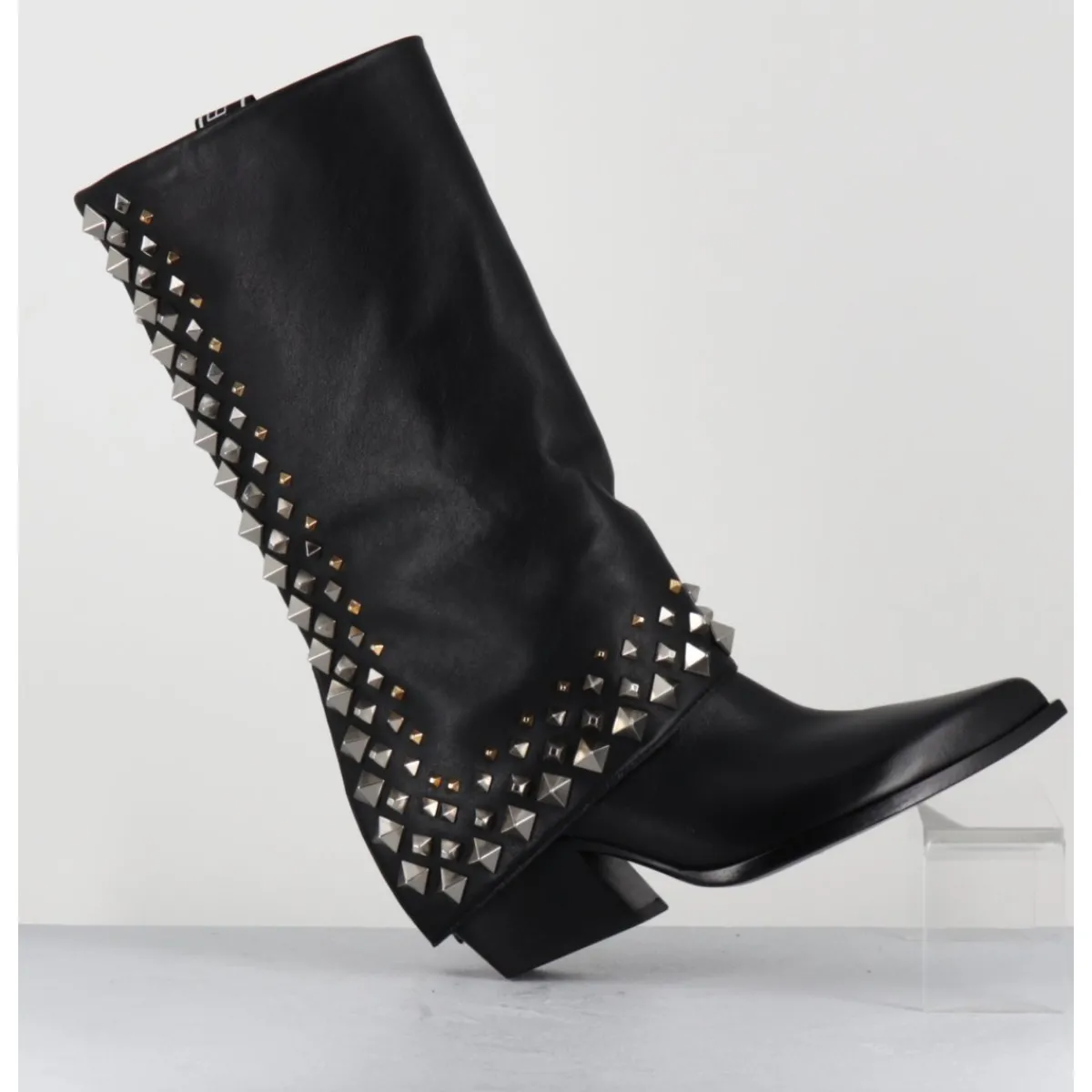 Boots | Santiags^ELENA IACHI Boots santiags à guêtre en cuir & clous - E3711 NATURE NERO NOIR