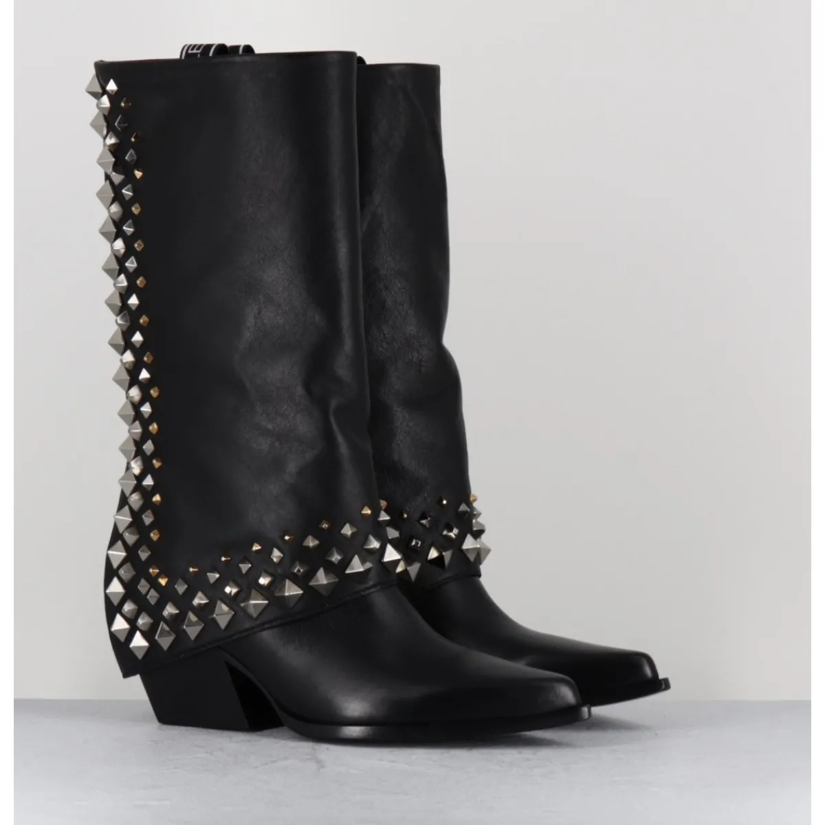 Boots | Santiags^ELENA IACHI Boots santiags à guêtre en cuir & clous - E3711 NATURE NERO NOIR