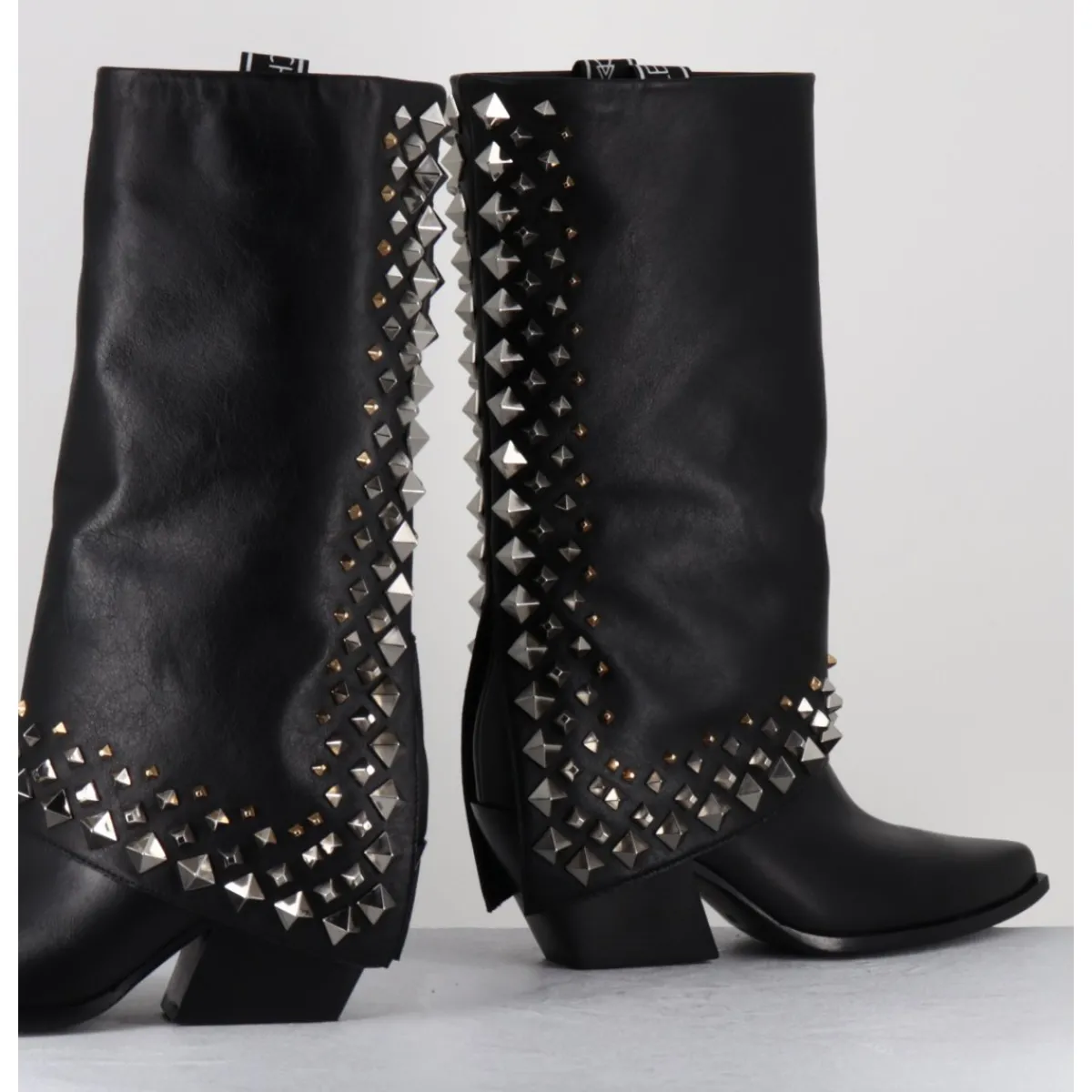 Boots | Santiags^ELENA IACHI Boots santiags à guêtre en cuir & clous - E3711 NATURE NERO NOIR